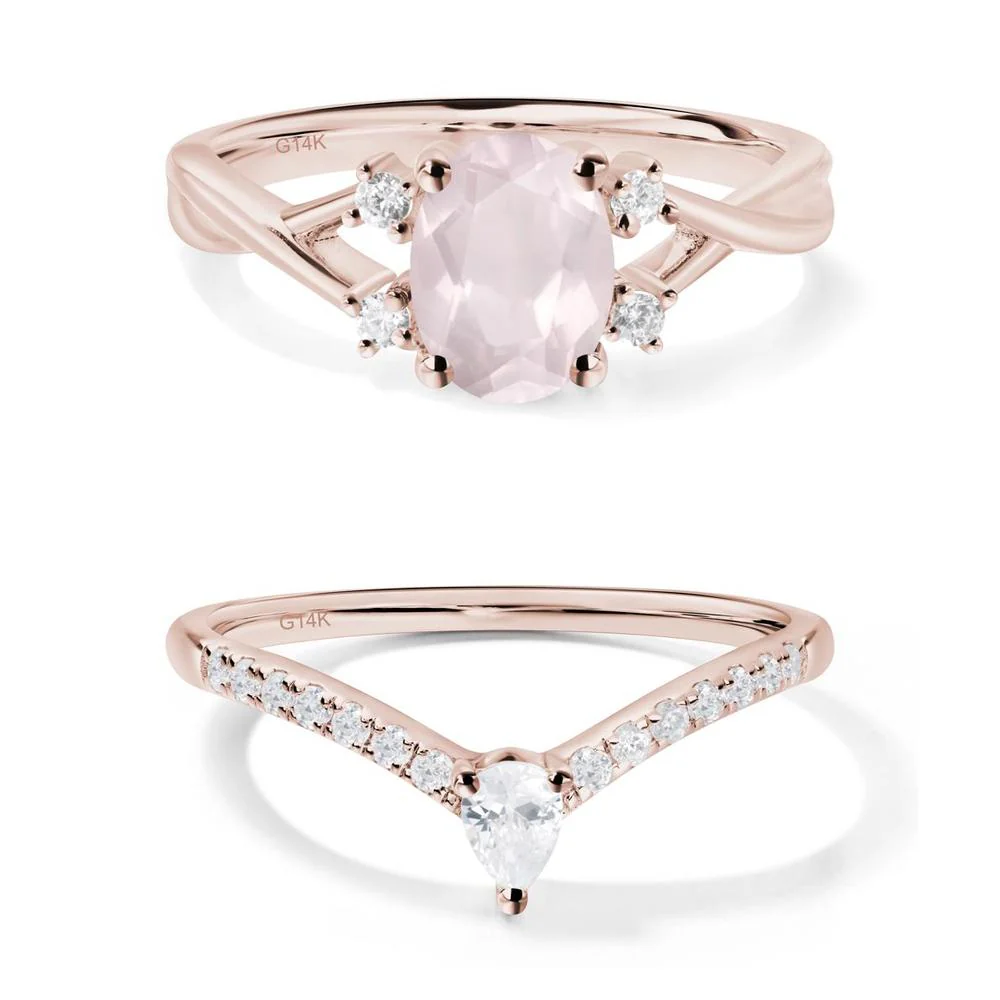 Rose Quartz Oval Engagement Ring with Wedding Band - Image 17