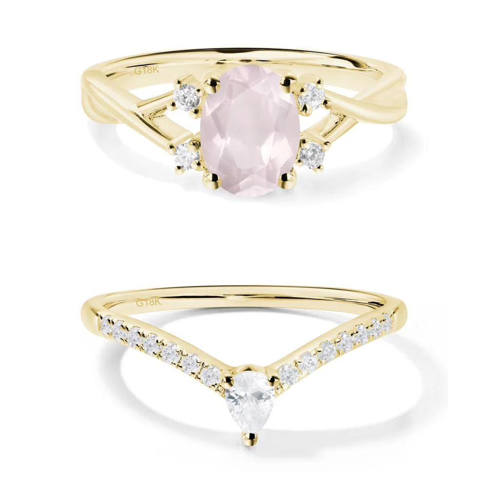 Rose Quartz Oval Engagement Ring with Wedding Band - Image 19