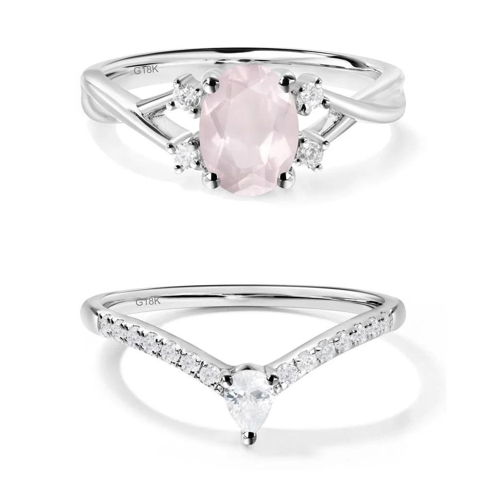 Rose Quartz Oval Engagement Ring with Wedding Band - Image 25