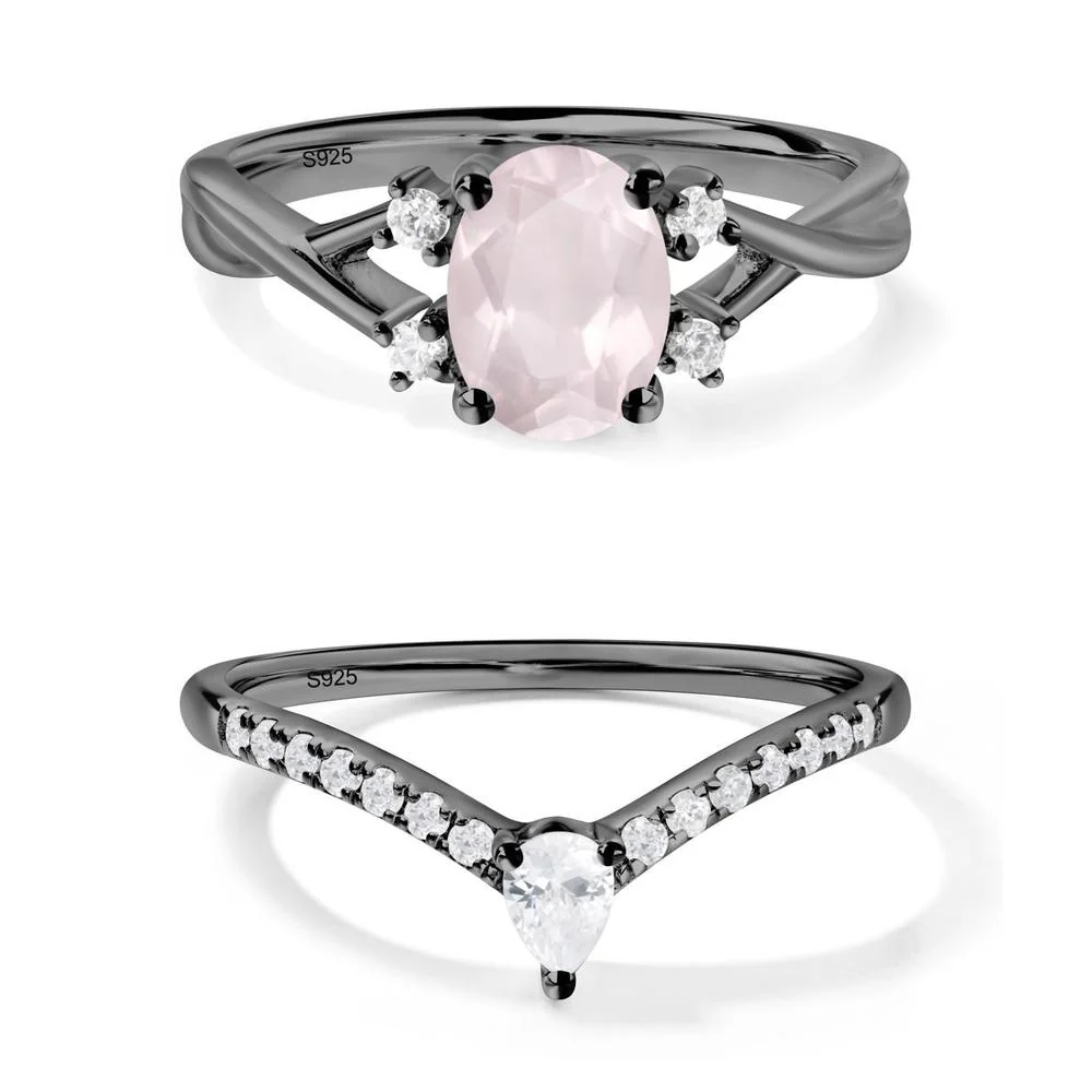 Rose Quartz Oval Engagement Ring with Wedding Band - Image 27