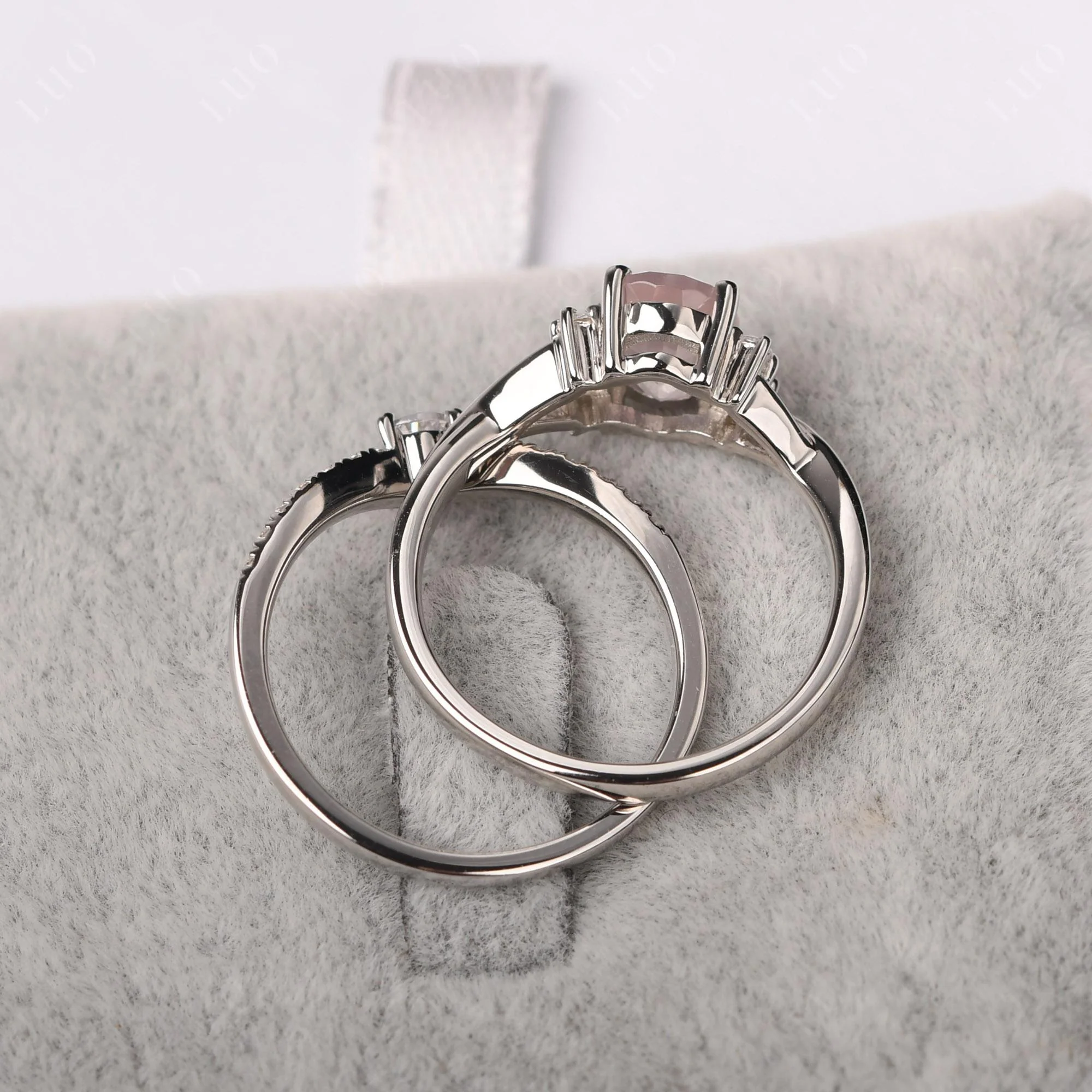 Rose Quartz Oval Engagement Ring with Wedding Band - Image 31