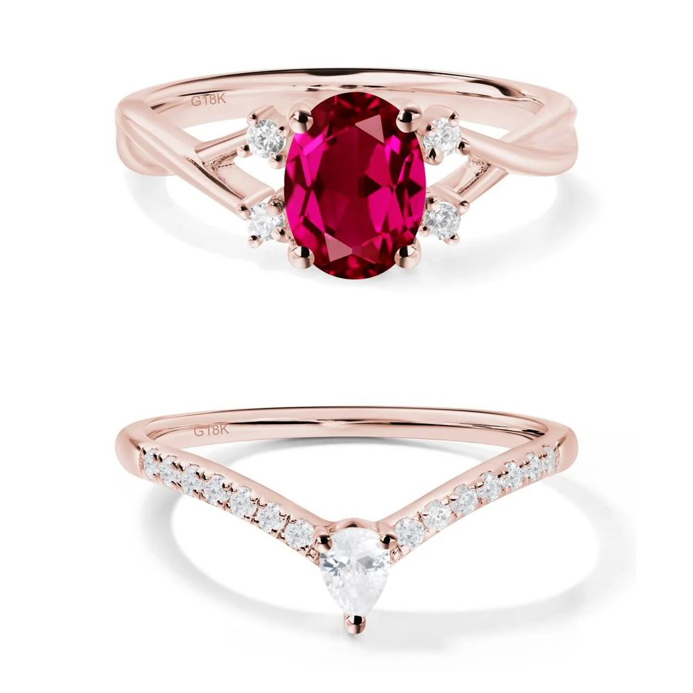 Oval Ruby Wedding Ring Set - Image 11