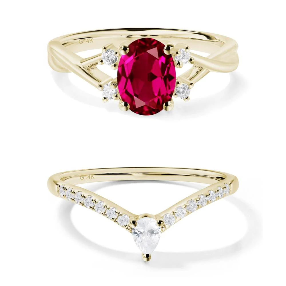 Oval Ruby Wedding Ring Set - Image 13