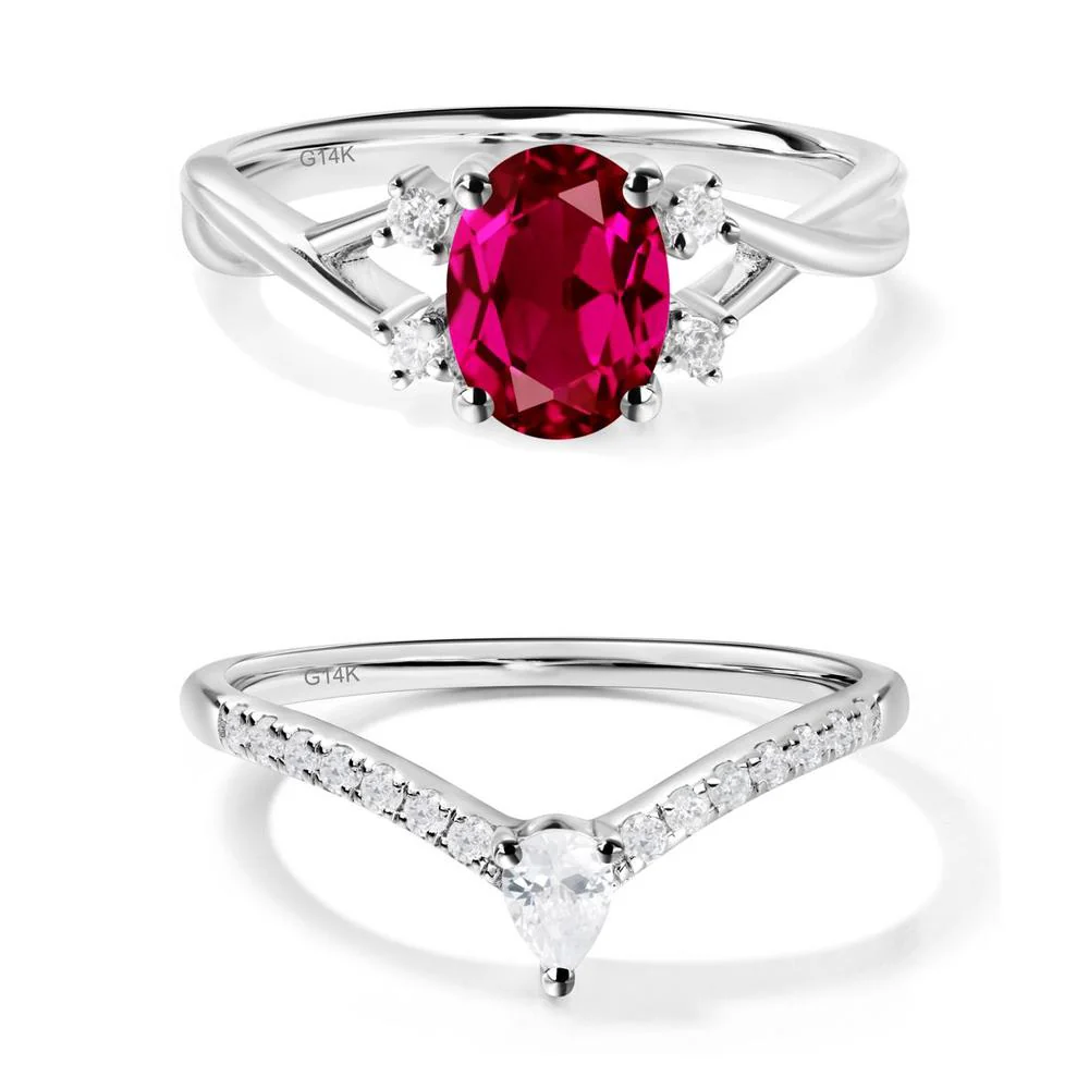 Oval Ruby Wedding Ring Set - Image 17