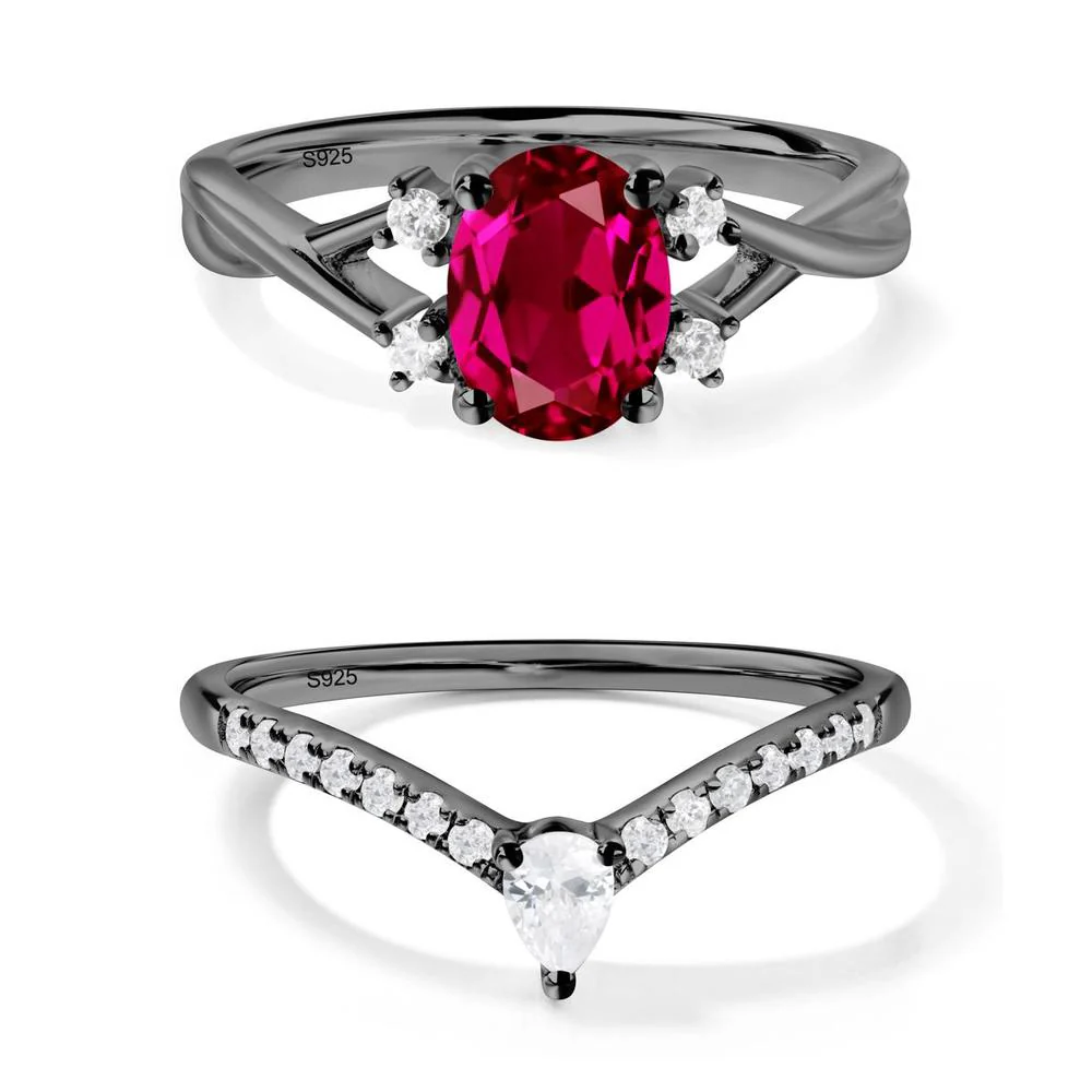 Oval Ruby Wedding Ring Set - Image 19