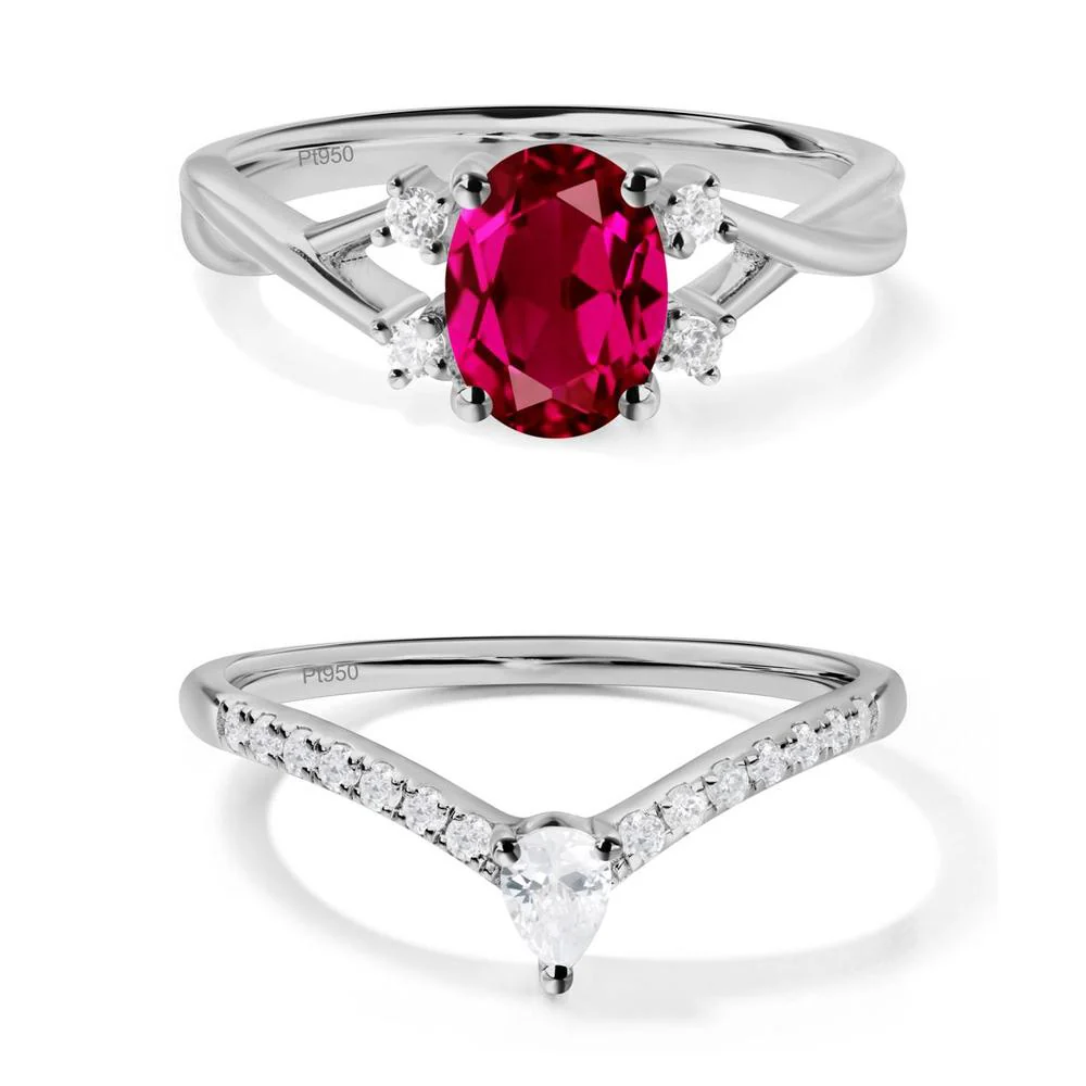 Oval Ruby Wedding Ring Set - Image 21
