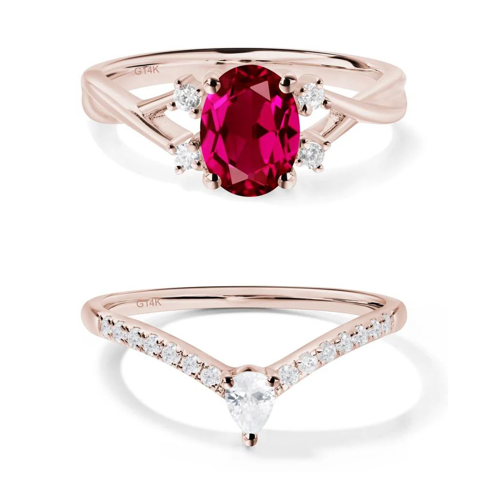 Oval Ruby Wedding Ring Set - Image 23