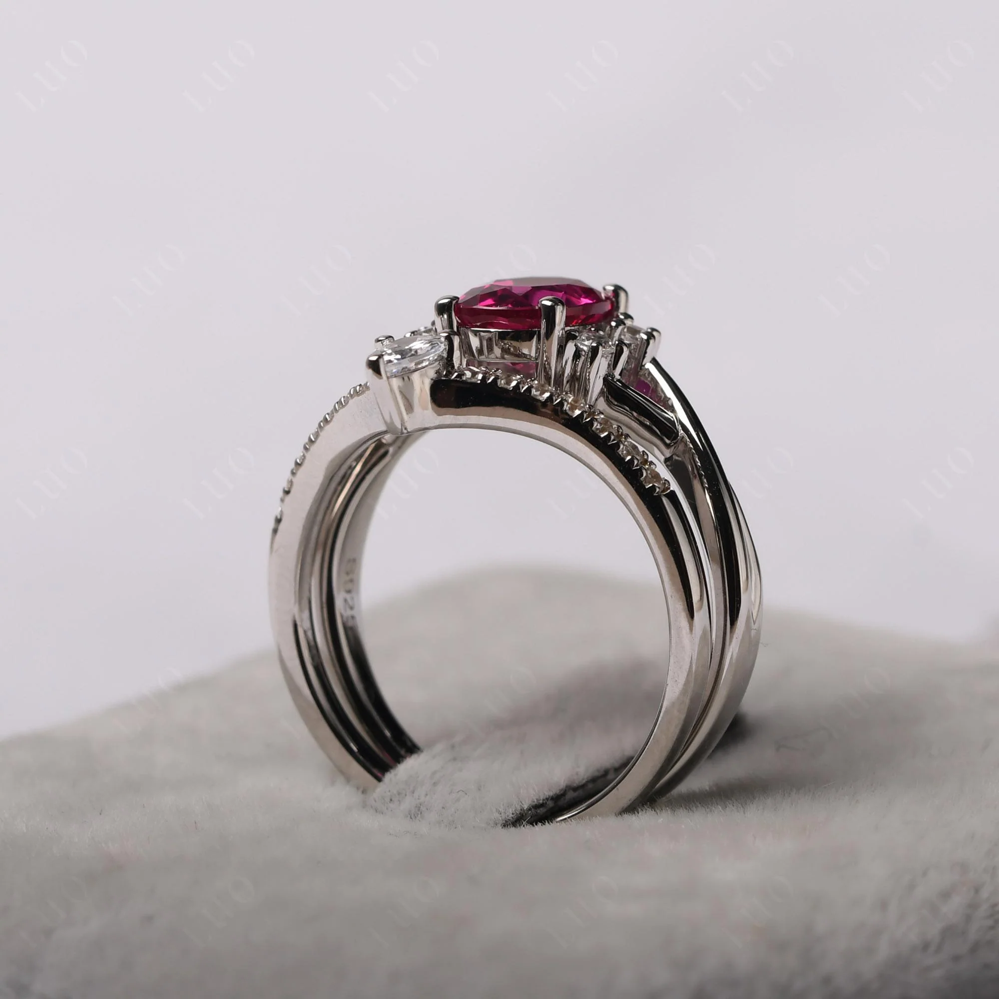 Oval Ruby Wedding Ring Set - Image 32