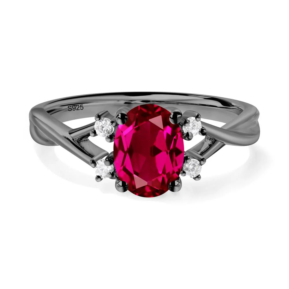 Oval Ruby Wedding Ring Set - Image 5