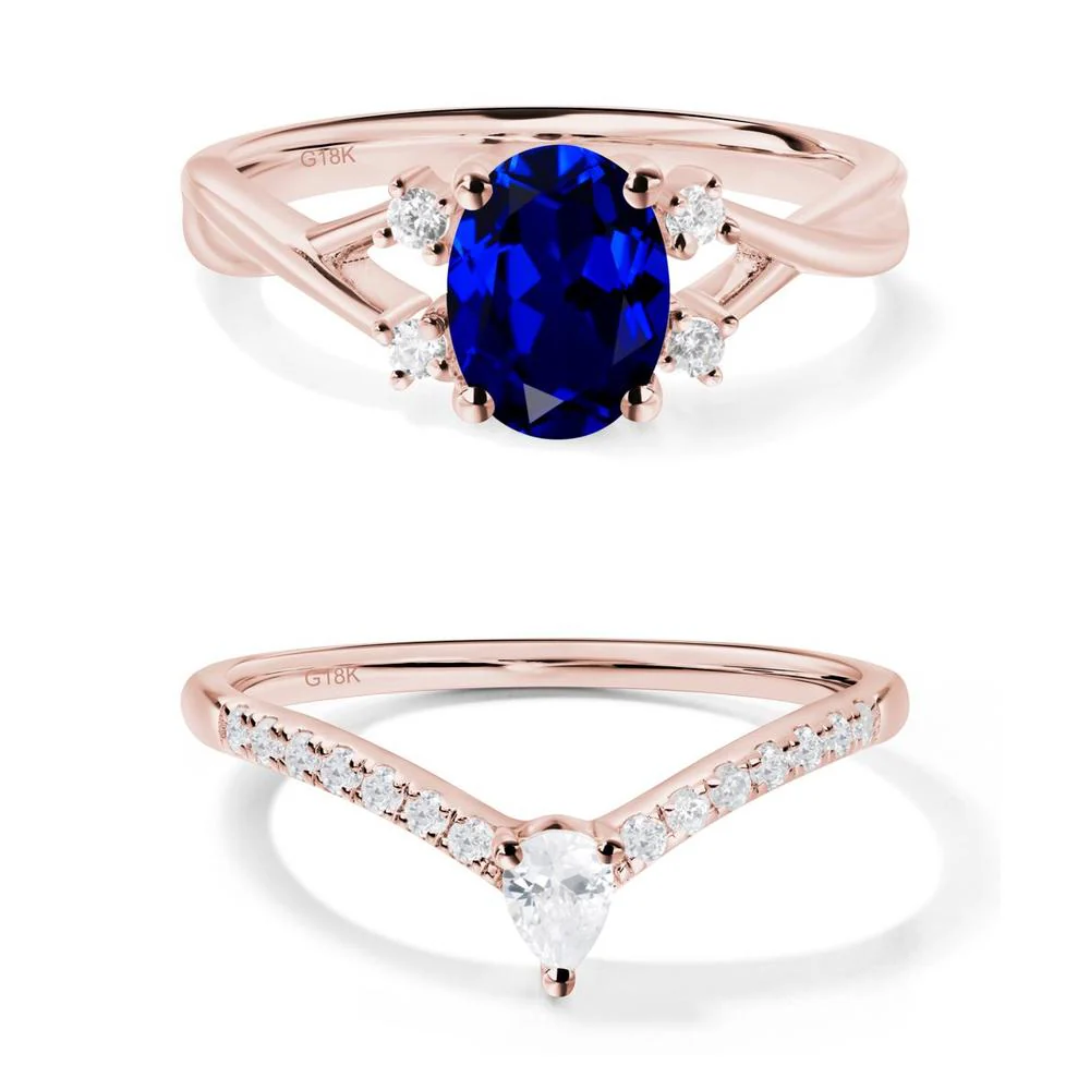 Sapphire Oval Engagement Ring with Wedding Band - Image 15