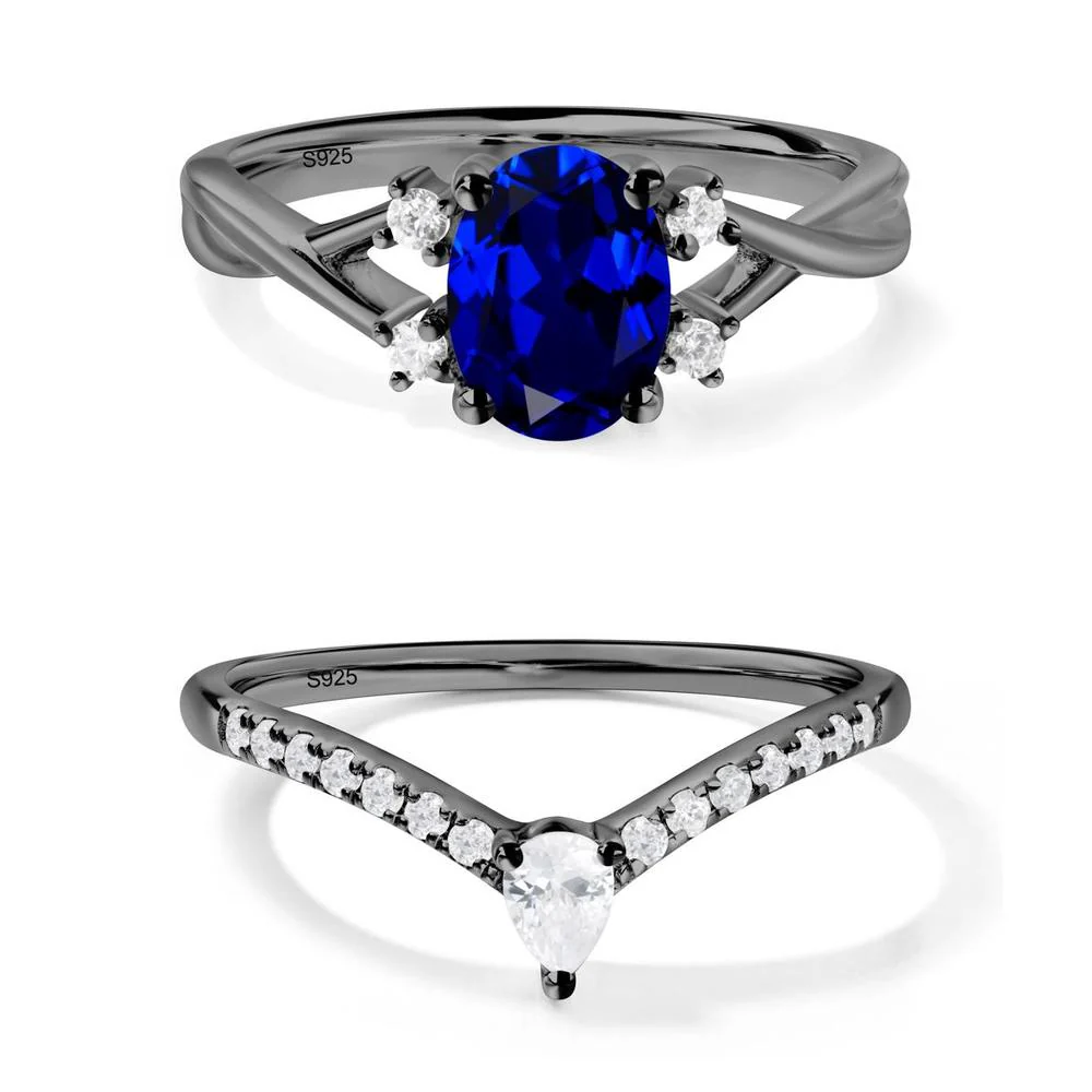 Sapphire Oval Engagement Ring with Wedding Band - Image 17