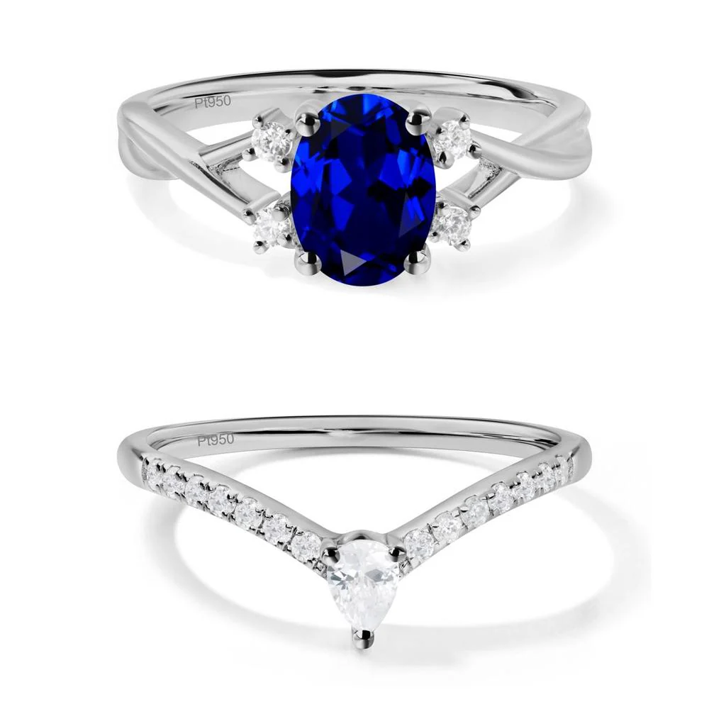 Sapphire Oval Engagement Ring with Wedding Band - Image 23