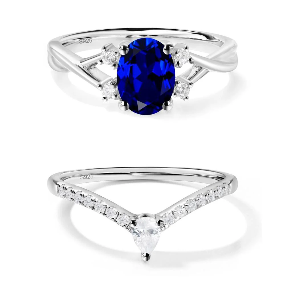 Sapphire Oval Engagement Ring with Wedding Band - Image 25