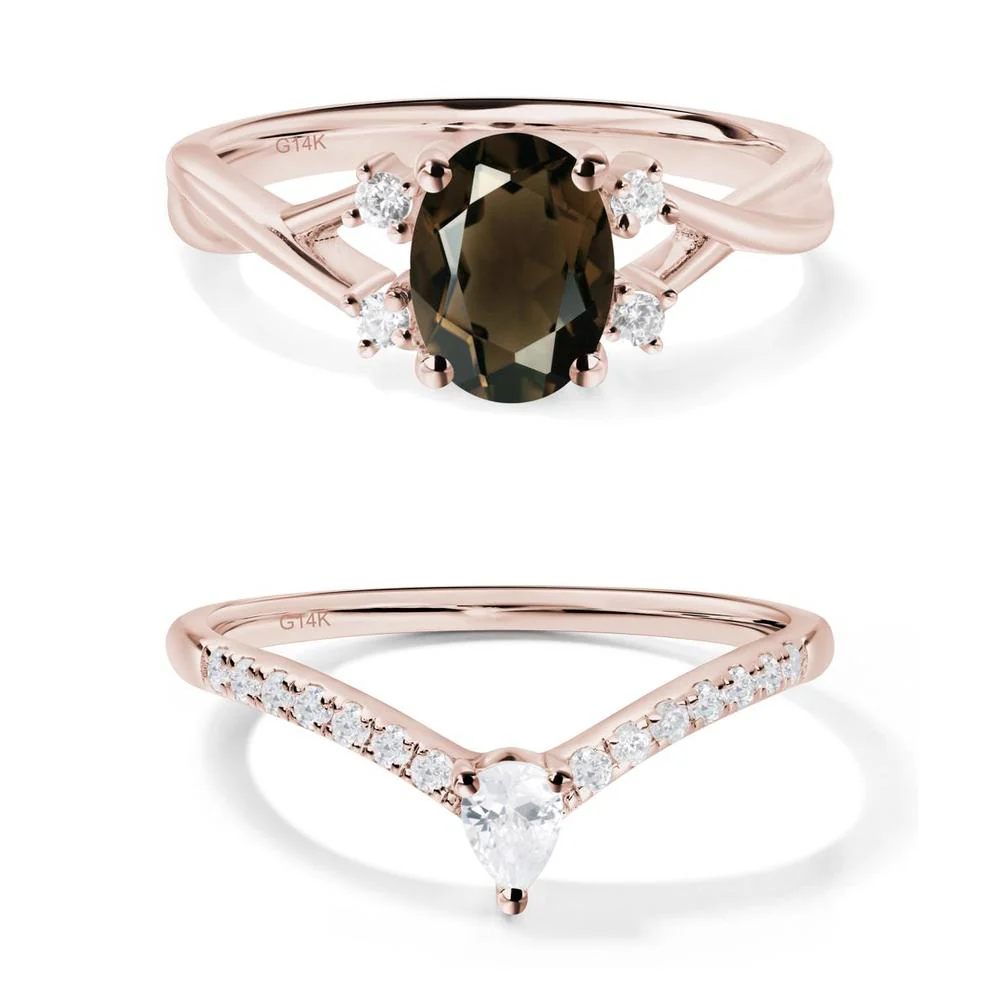 Oval Smoky Quartz Wedding Ring Set - Image 11