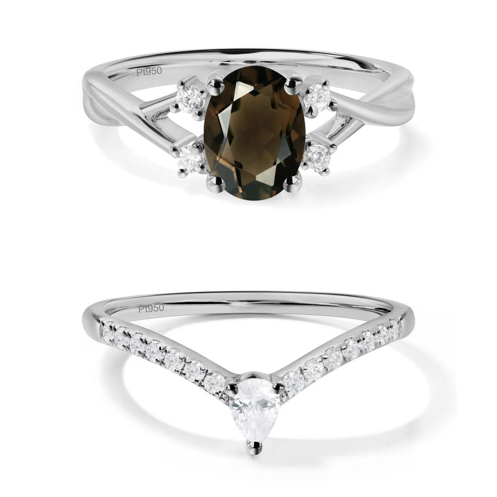 Oval Smoky Quartz Wedding Ring Set - Image 15