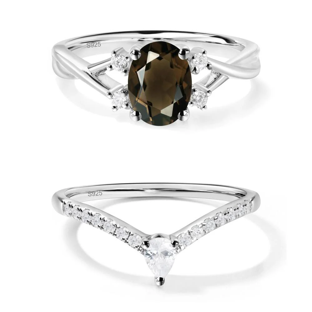 Oval Smoky Quartz Wedding Ring Set - Image 19