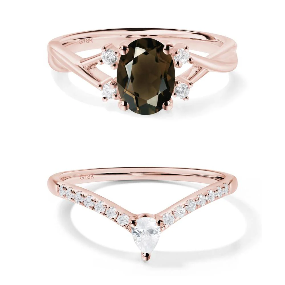 Oval Smoky Quartz Wedding Ring Set - Image 27