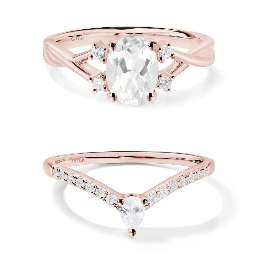 White Topaz Oval Engagement Ring with Wedding Band - Image 11