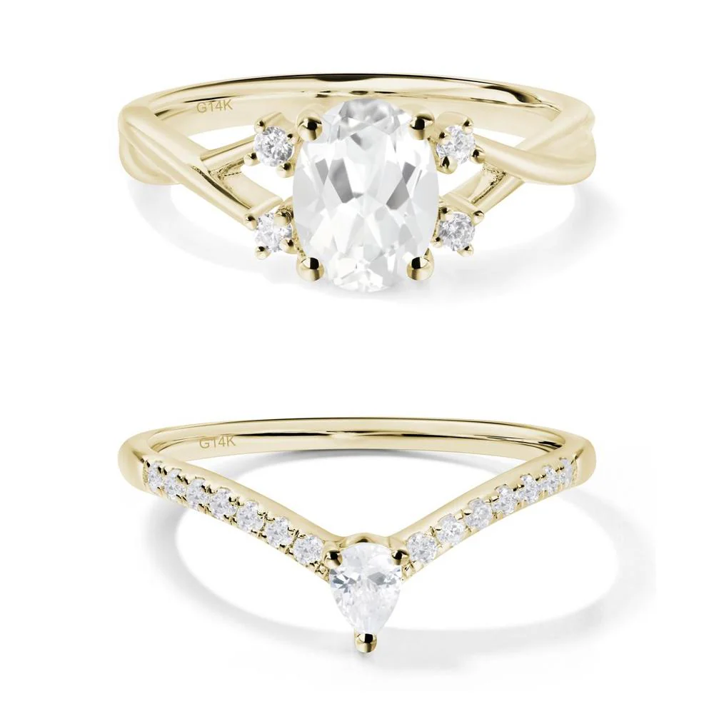White Topaz Oval Engagement Ring with Wedding Band - Image 13