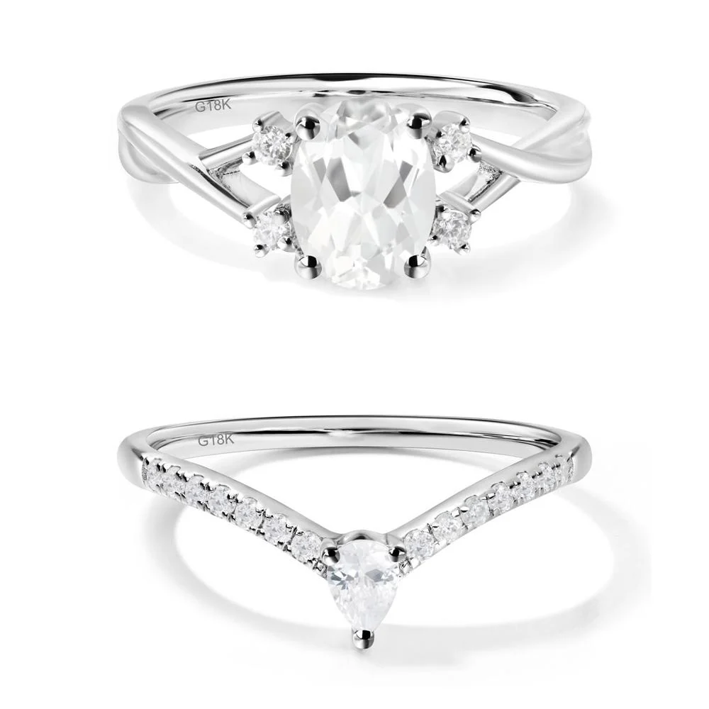 White Topaz Oval Engagement Ring with Wedding Band - Image 17