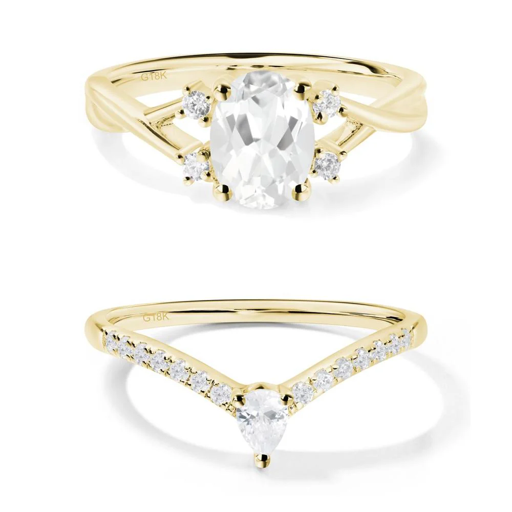 White Topaz Oval Engagement Ring with Wedding Band - Image 23