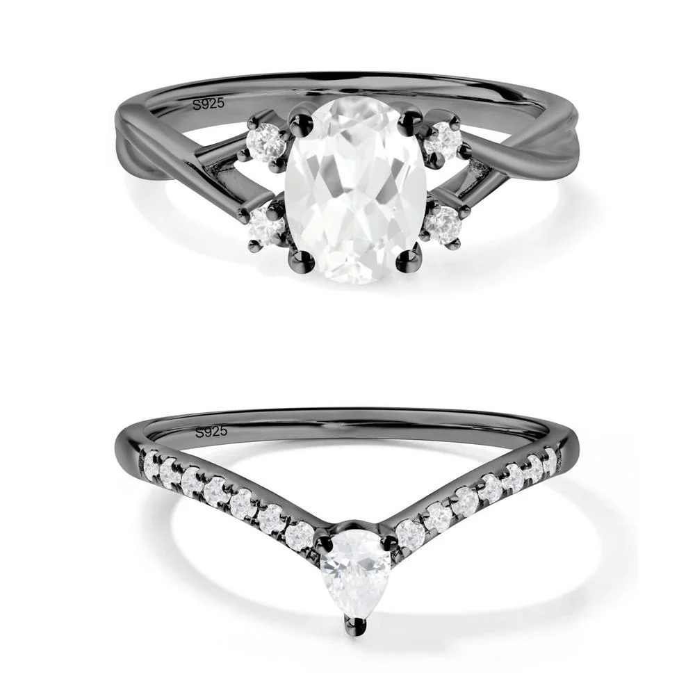 White Topaz Oval Engagement Ring with Wedding Band - Image 25