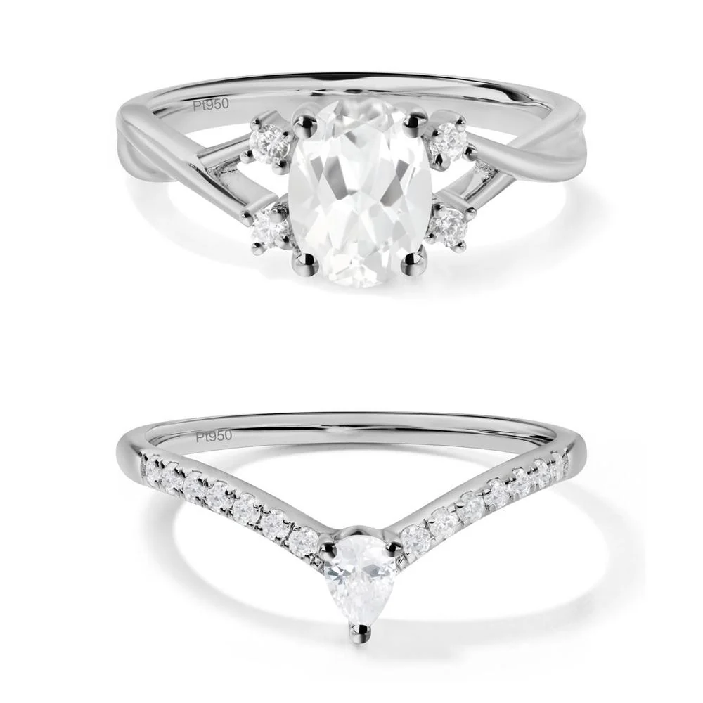 White Topaz Oval Engagement Ring with Wedding Band - Image 27