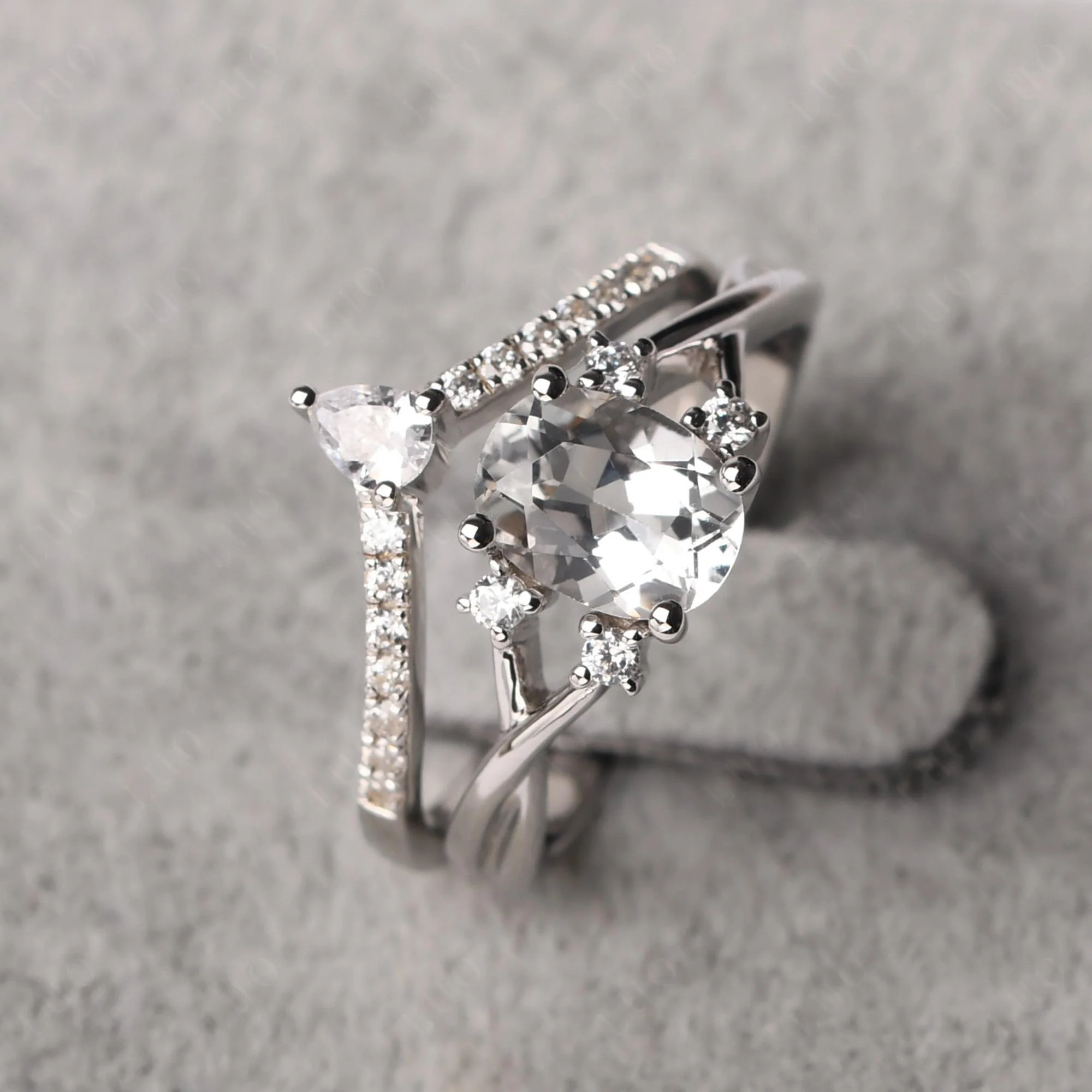White Topaz Oval Engagement Ring with Wedding Band - Image 30