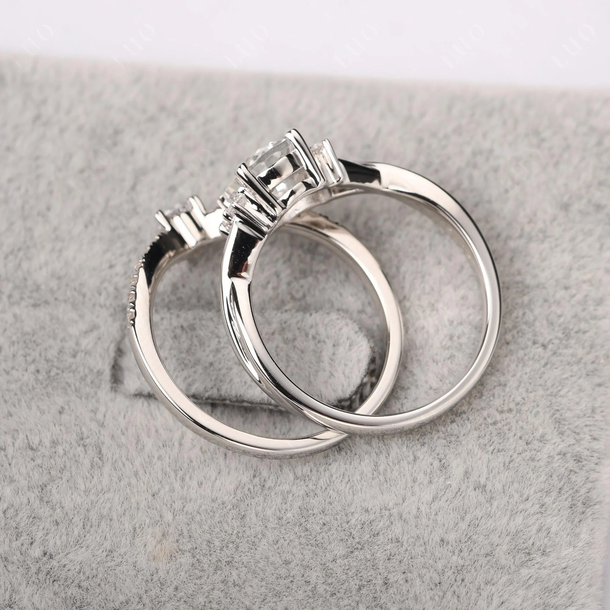 White Topaz Oval Engagement Ring with Wedding Band - Image 31
