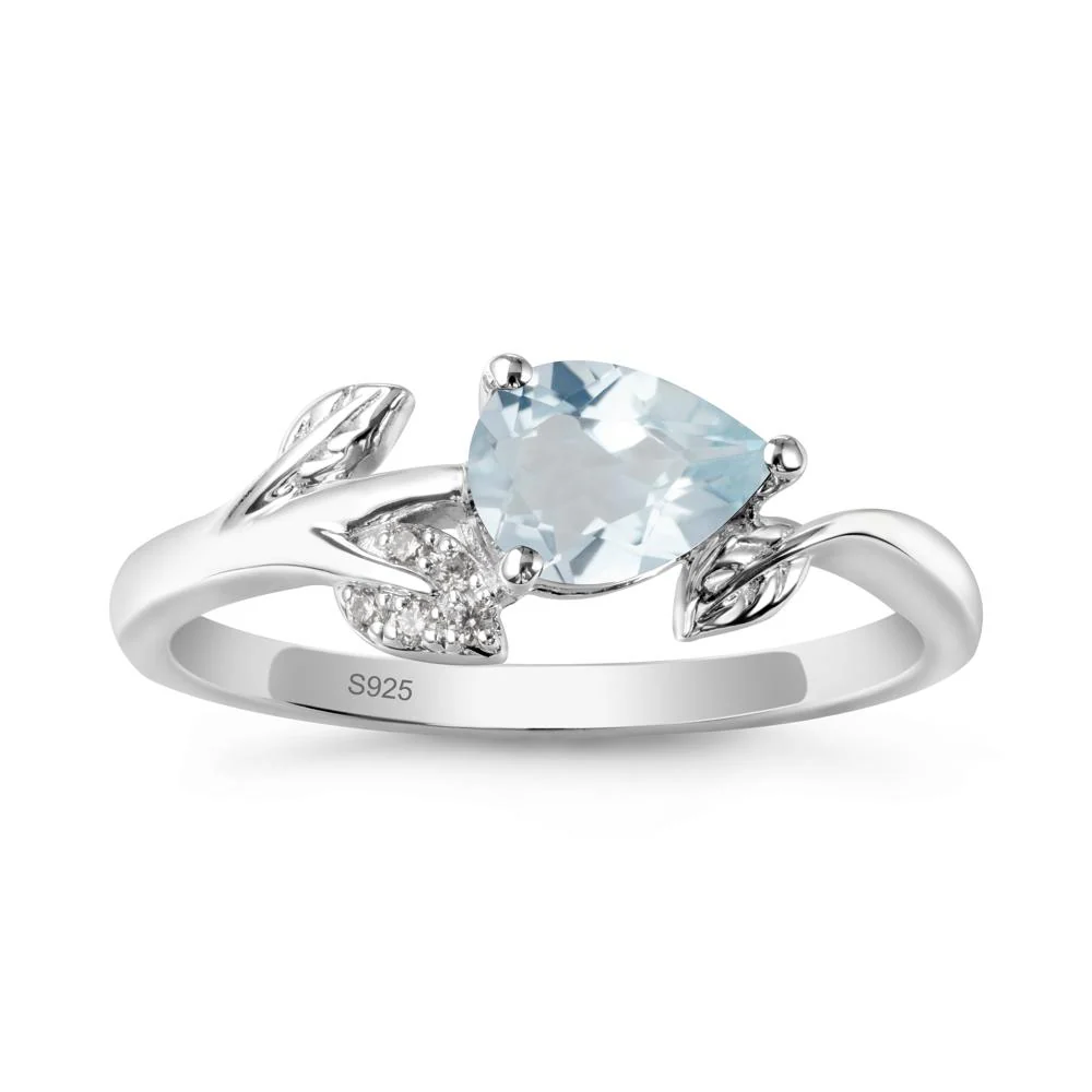 Sprouting Leaf Pear Aquamarine Ring - Image 9