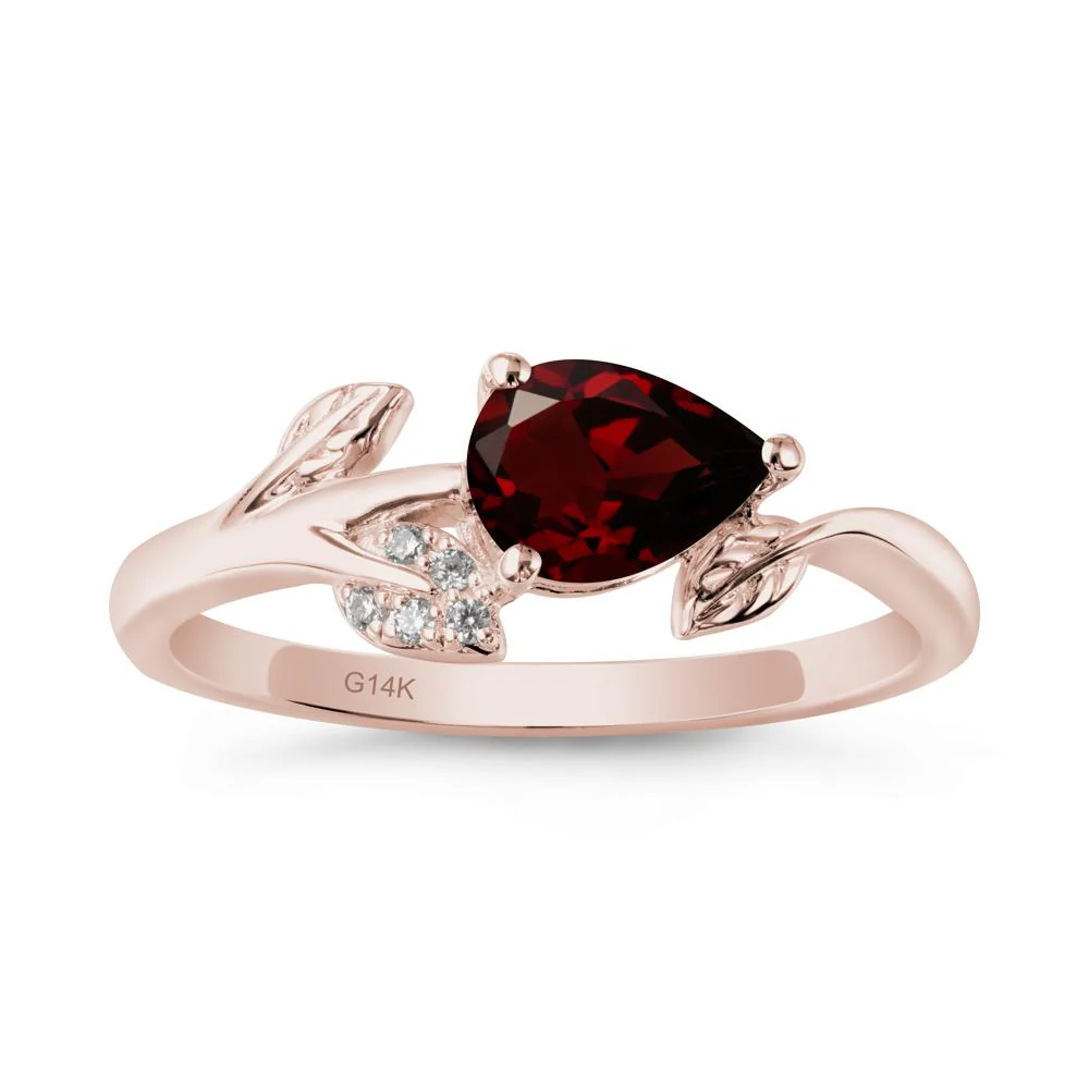 Sprouting Leaf Pear Garnet Ring