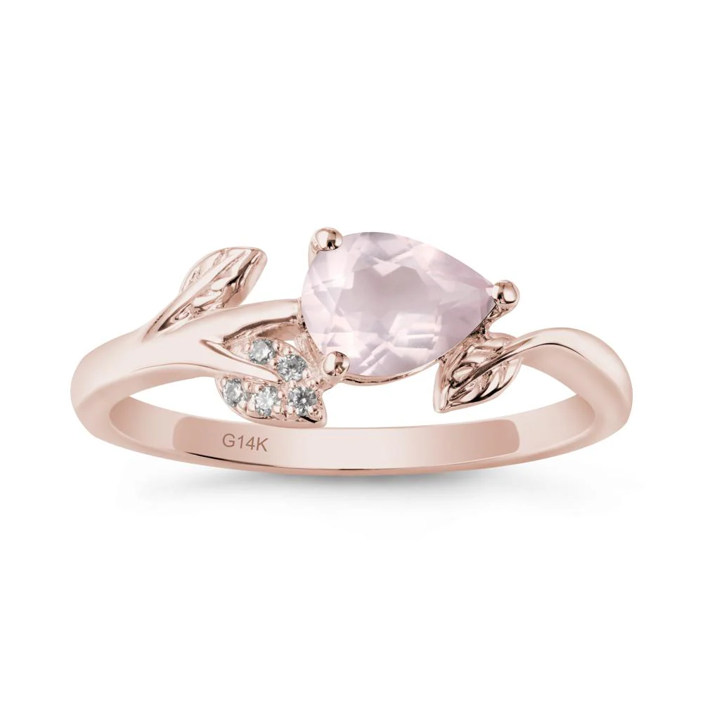 Sprouting Leaf Pear Rose Quartz Ring - Image 2