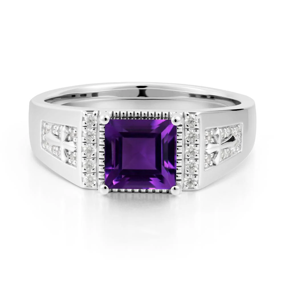 Square Amethyst Cross Ring for Men - Image 5
