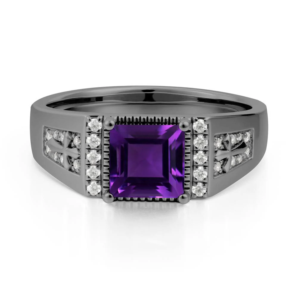Square Amethyst Cross Ring for Men - Image 7