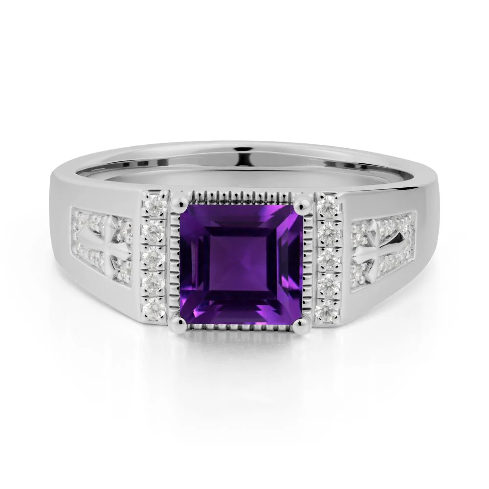 Square Amethyst Cross Ring for Men - Image 8