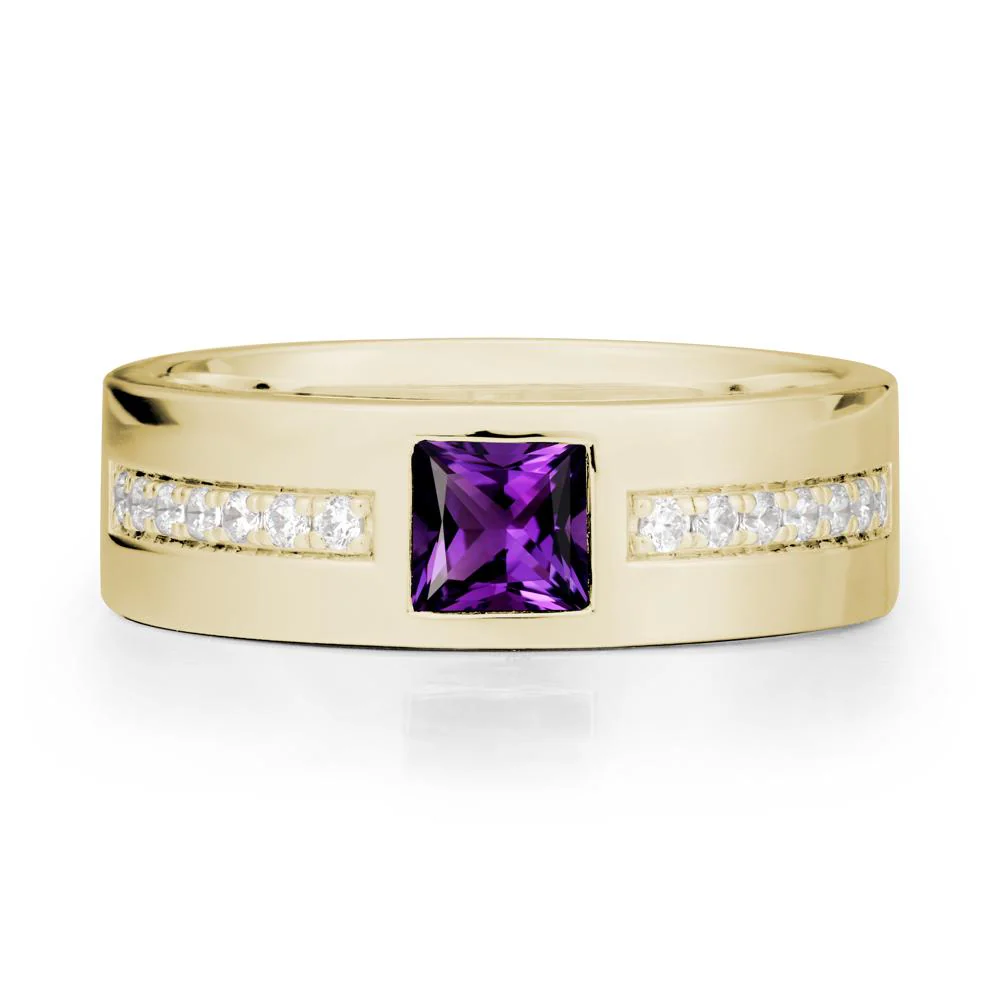 Square Amethyst Ring with Pave Gems Band
