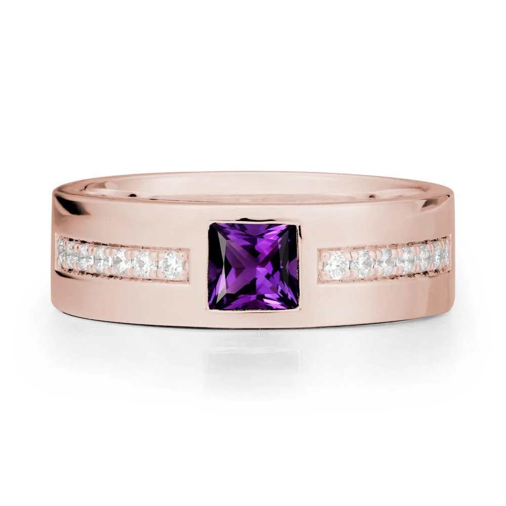 Square Amethyst Ring with Pave Gems Band - Image 2