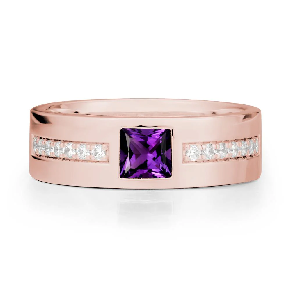 Square Amethyst Ring with Pave Gems Band - Image 4