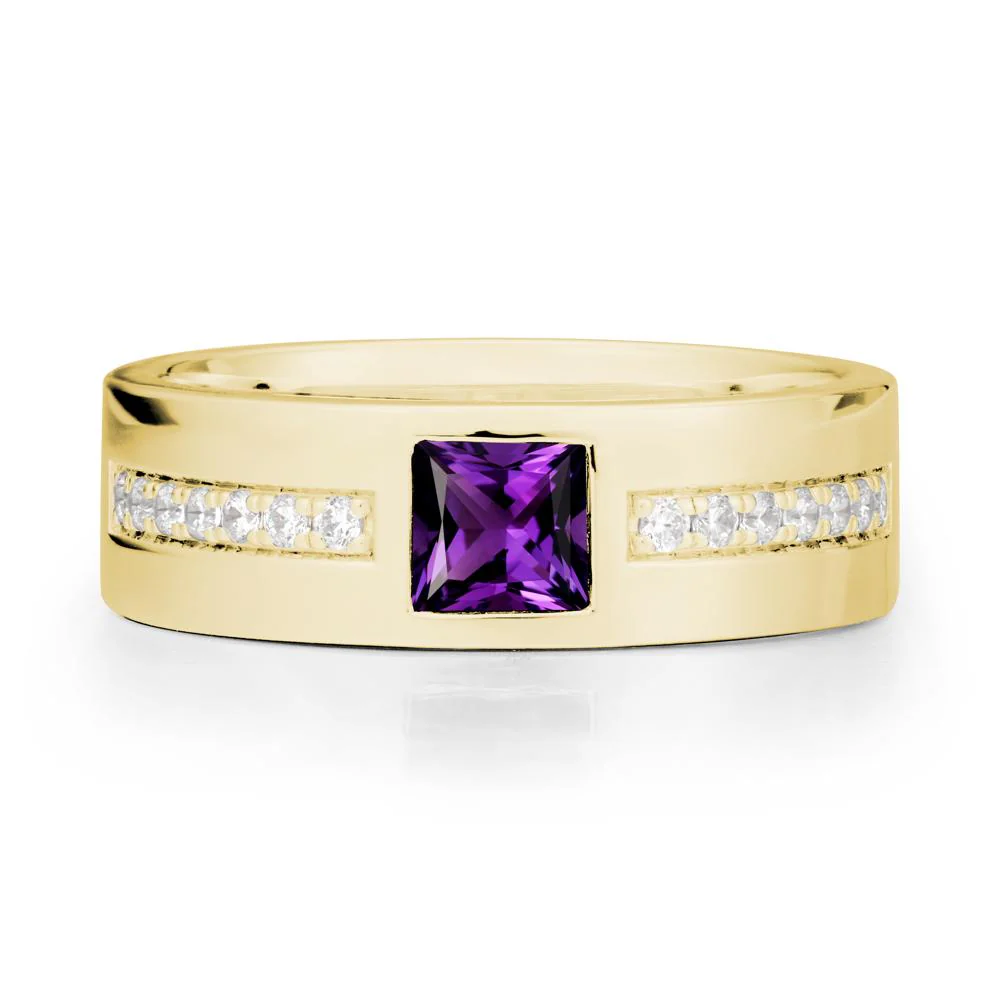 Square Amethyst Ring with Pave Gems Band - Image 6