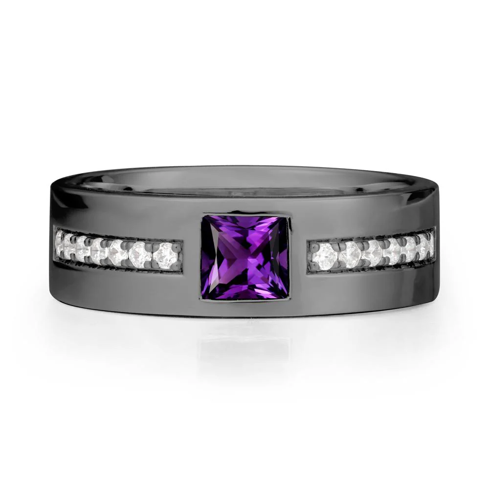 Square Amethyst Ring with Pave Gems Band - Image 7