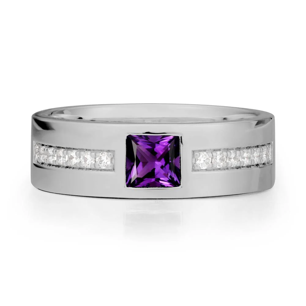 Square Amethyst Ring with Pave Gems Band - Image 8