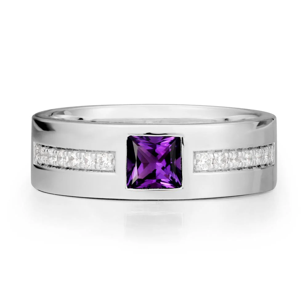 Square Amethyst Ring with Pave Gems Band - Image 9