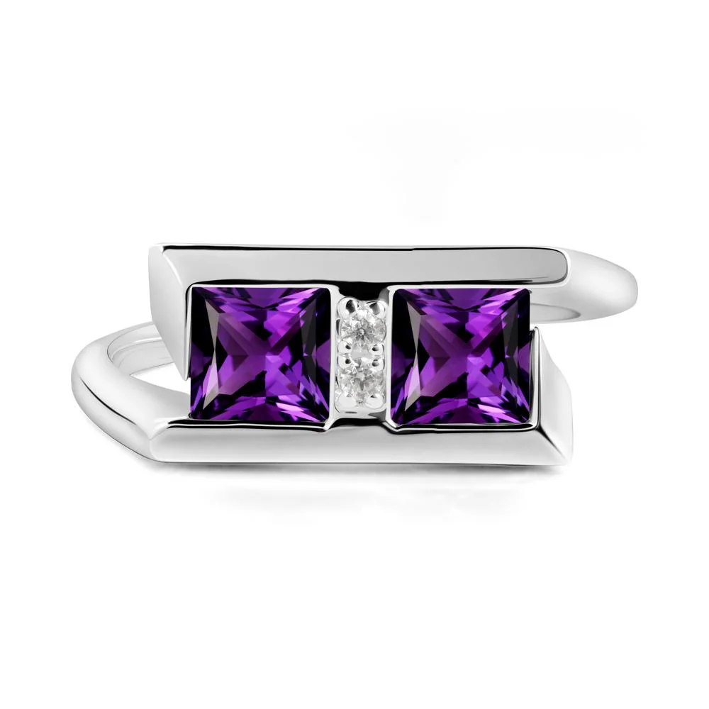 Square Amethyst Toi Et Moi Ring - Image 4