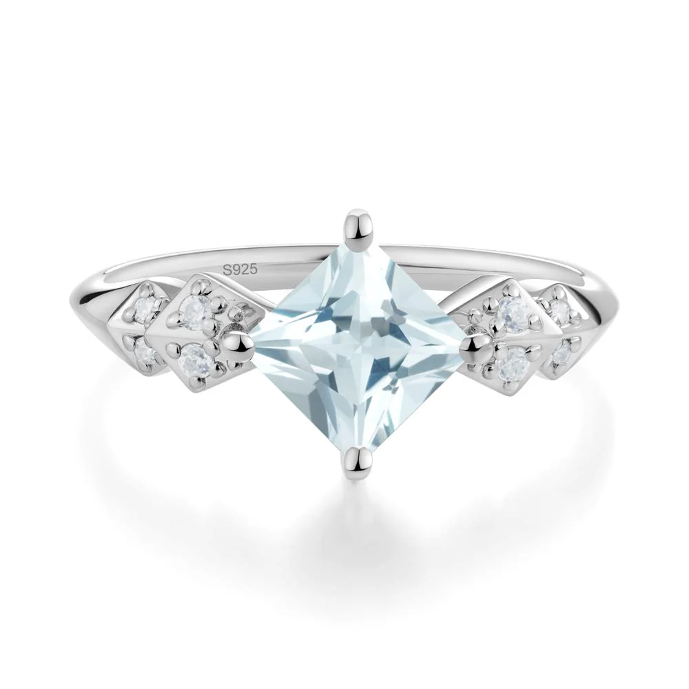 Square Aquamarine Engagement Ring