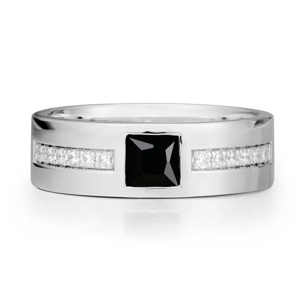 Square Black Spinel Ring with Pave Gems Band - Image 2