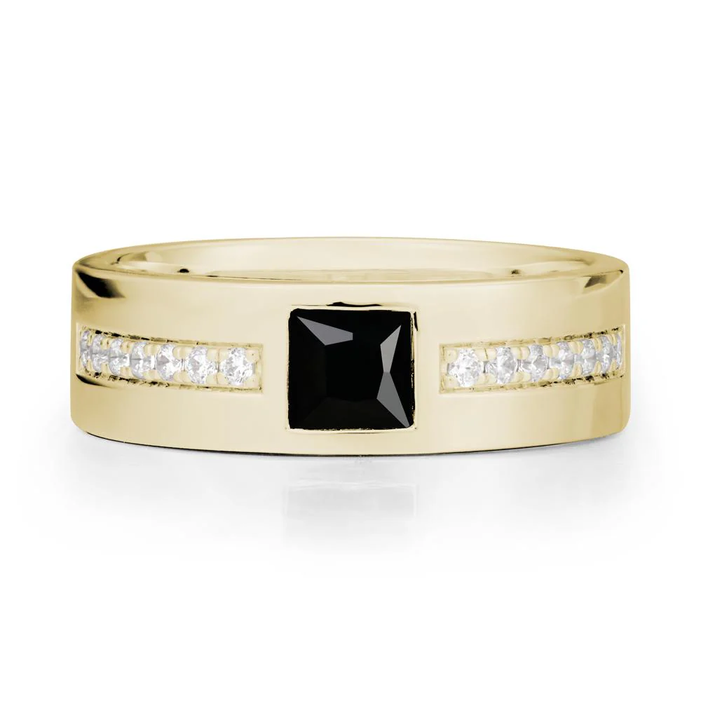 Square Black Spinel Ring with Pave Gems Band - Image 3