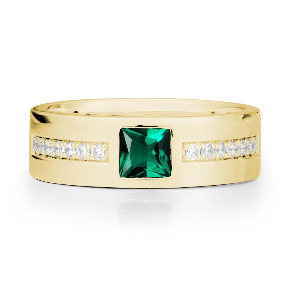 Square Emerald Ring with Pave Gems Band - Image 6