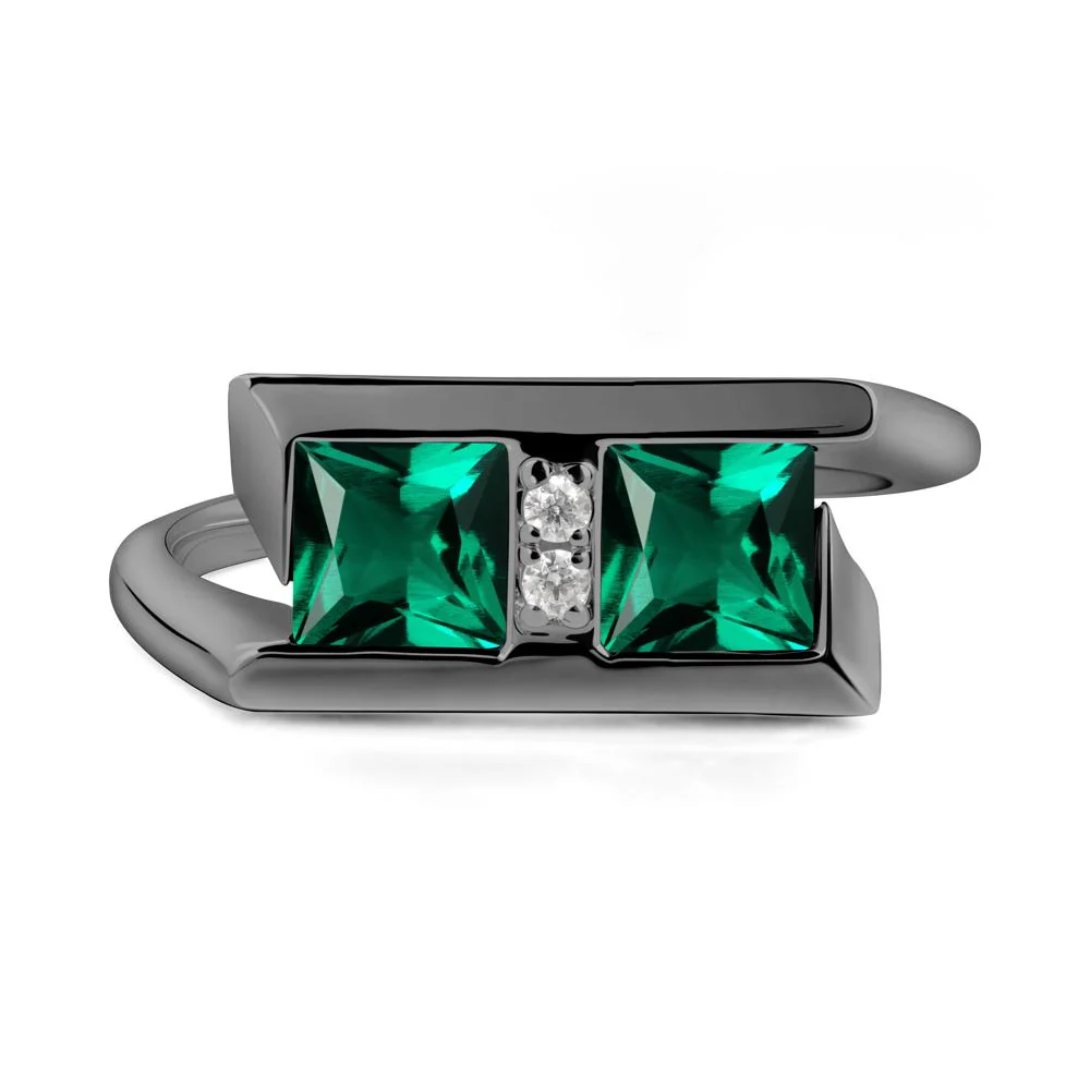 Square Emerald Toi Et Moi Ring - Image 3