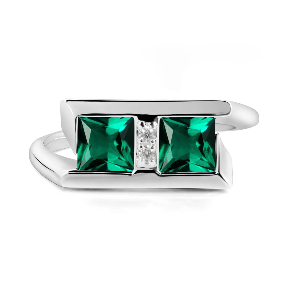 Square Emerald Toi Et Moi Ring - Image 7