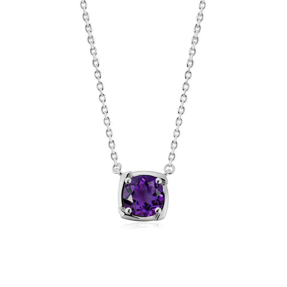 Square-Frame Round Amethyst Necklace - Image 2